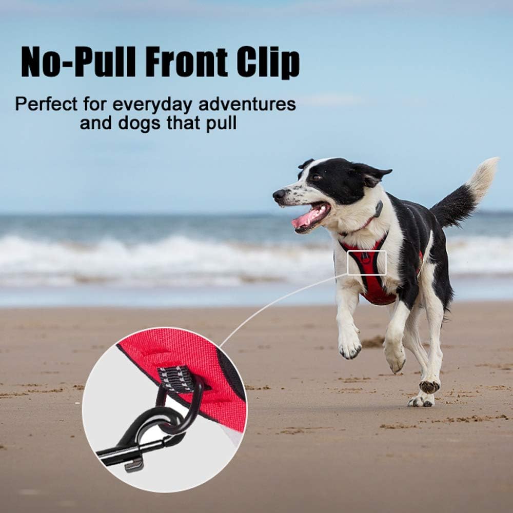 PoyPet No Pull Dog Harness, Reflective Comfortable Vest Harness with Front & Back 2 Leash Attachments and Easy Control Handle Adjustable Soft Padded Pet Vest for Small to Large Dogs (Red,L)