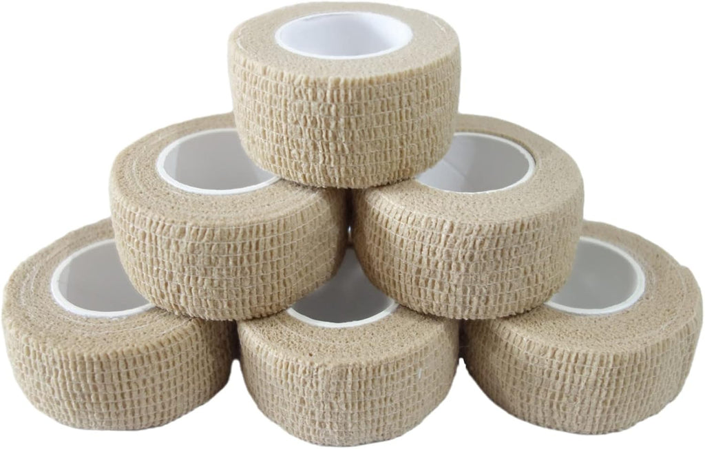 6 Pack 1" x 5 Yards Self Adhesive Bandage Wrap Breathable Cohesive Vet Wrap for Pets, Elastic Self-Adherent Tape for Sports, Wrist, Ankle (Skin Color)