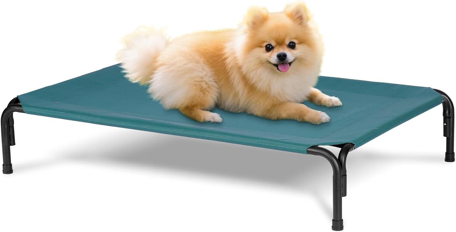 Elevated Dog Bed for Outdoor, Medium Raised Dogs Cot for Training, Cooling Pet Beds with Washable Mesh, Indestructible Lifted Platform for Outside Camping, 35 inch Green