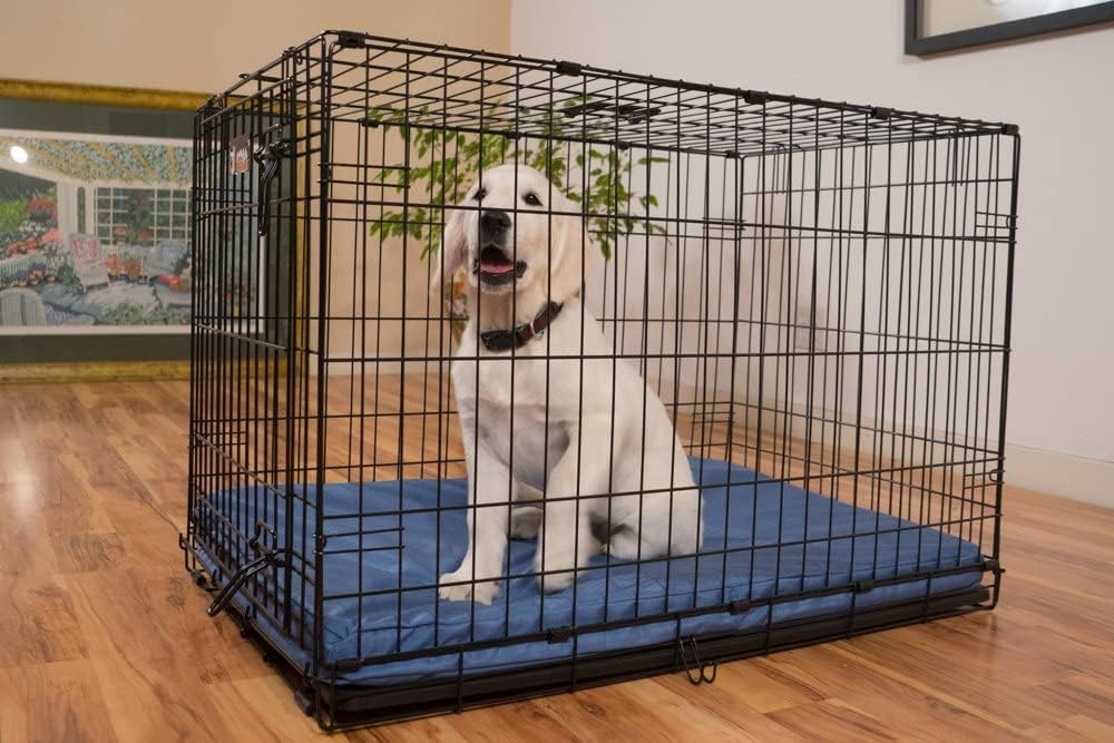 K9 Ballistics Tough Ripstop Orthopedic Dog Crate Bed - Durable Pad with Washable Cover, for Wire Crates, Tie-Downs Included, Size: Small 29"x18", Blue Quartz