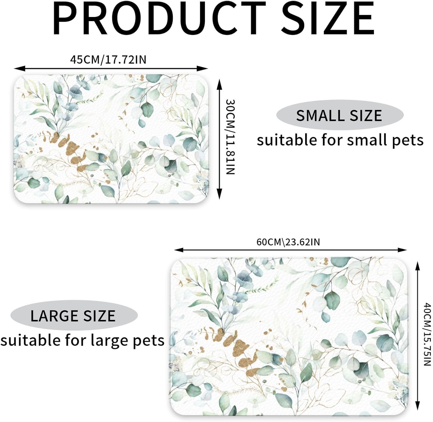 Plants Flowers Dog Food Mat Absorbent Bowl Mats No Stains Quick Dry Waterproof Pet Cat Placemats for Food and Water, 30x45cm
