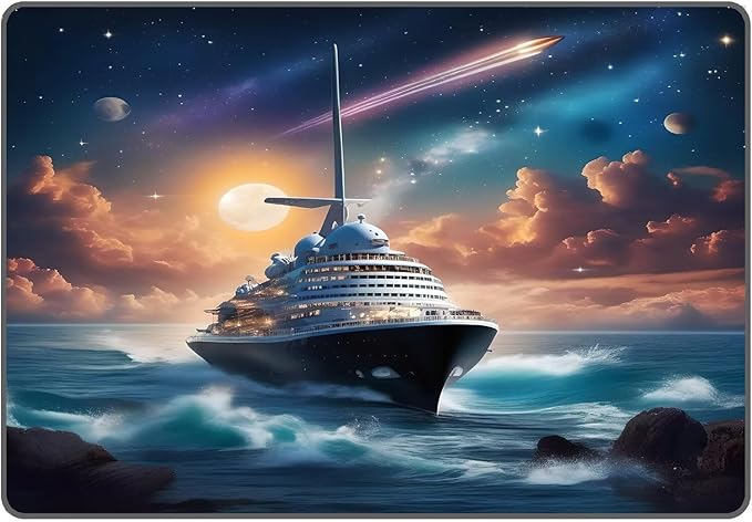 5' x 7' Nautical Ship Rug for Kids Room Galaxy Ferry Boat Rugs for Boys Bedroom Ocean Cloud Carpet Sun Planet Printed Throw Rugs for Teens Living Room,150x210cm