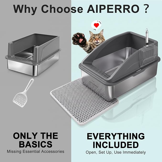 AIPERRO Stainless Steel Litter Box | XL Enclosed Cat Litter Boxs - Image 3