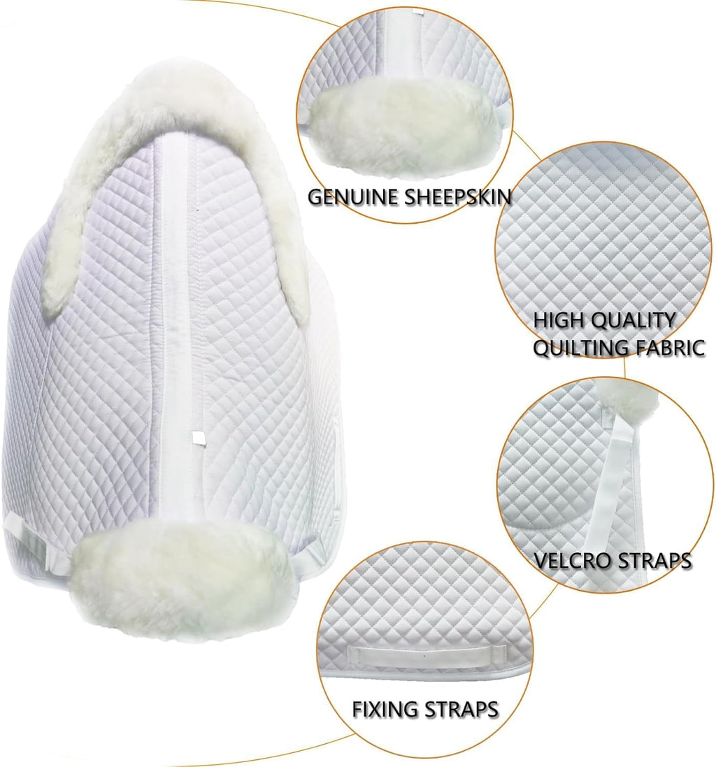 Woolous Dressage Saddle Pad, English Saddle Pad with Sheepskin Trim, Lambskin Wool Fleece Lining, Square Saddle Pad for Equestrian Riding, Comfortable & Shock Absorbing