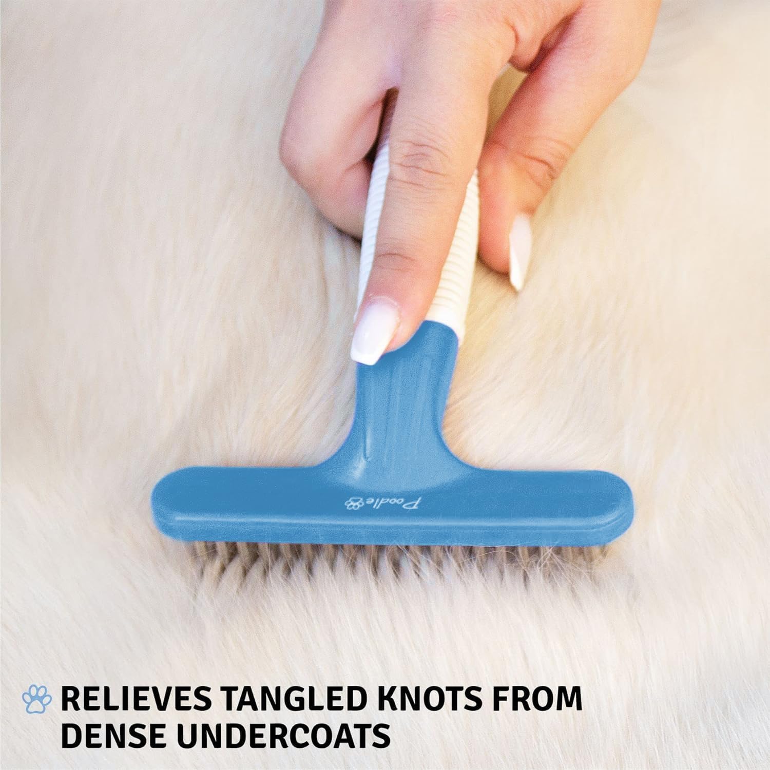 POODLIE Poodle Pet Dog Grooming Rake | Dematting Tool with Stainless Steel Shedding Comb for Pets | 2 Rows of Pins Gently Remove Loose or Tangled Hair from Undercoat (Blue)