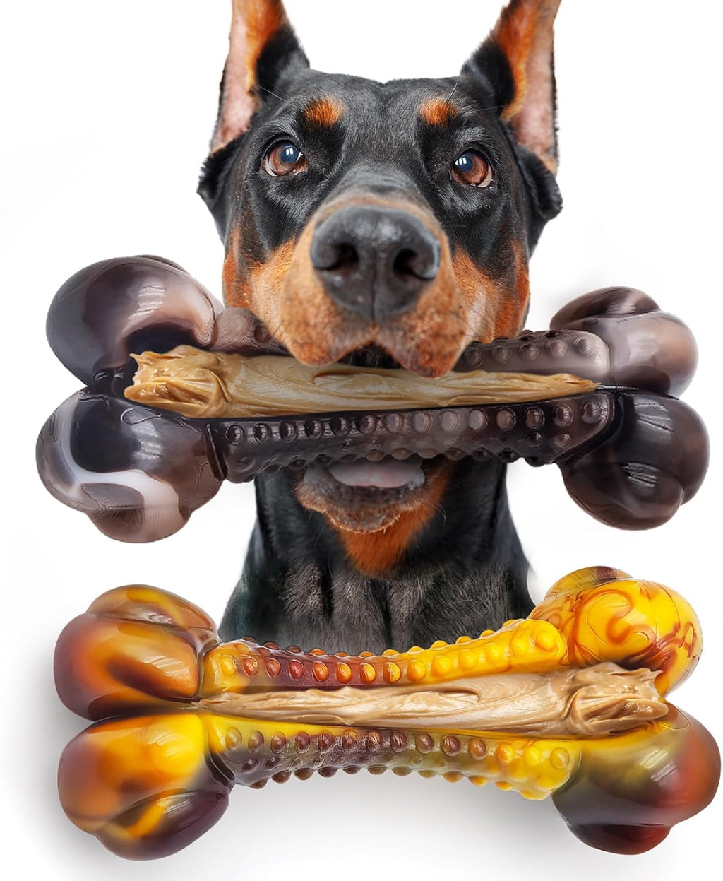 Dog Chew Toys for Aggressive Chewers, 2Pack Large Indestructible Dogs Bone Toy for Small Medium Breeds, Durable Tough Nylon Dog Chew Toys To Keep Them Busy, Puppy Teething Toy Bone, Beef&Bacon Flavor