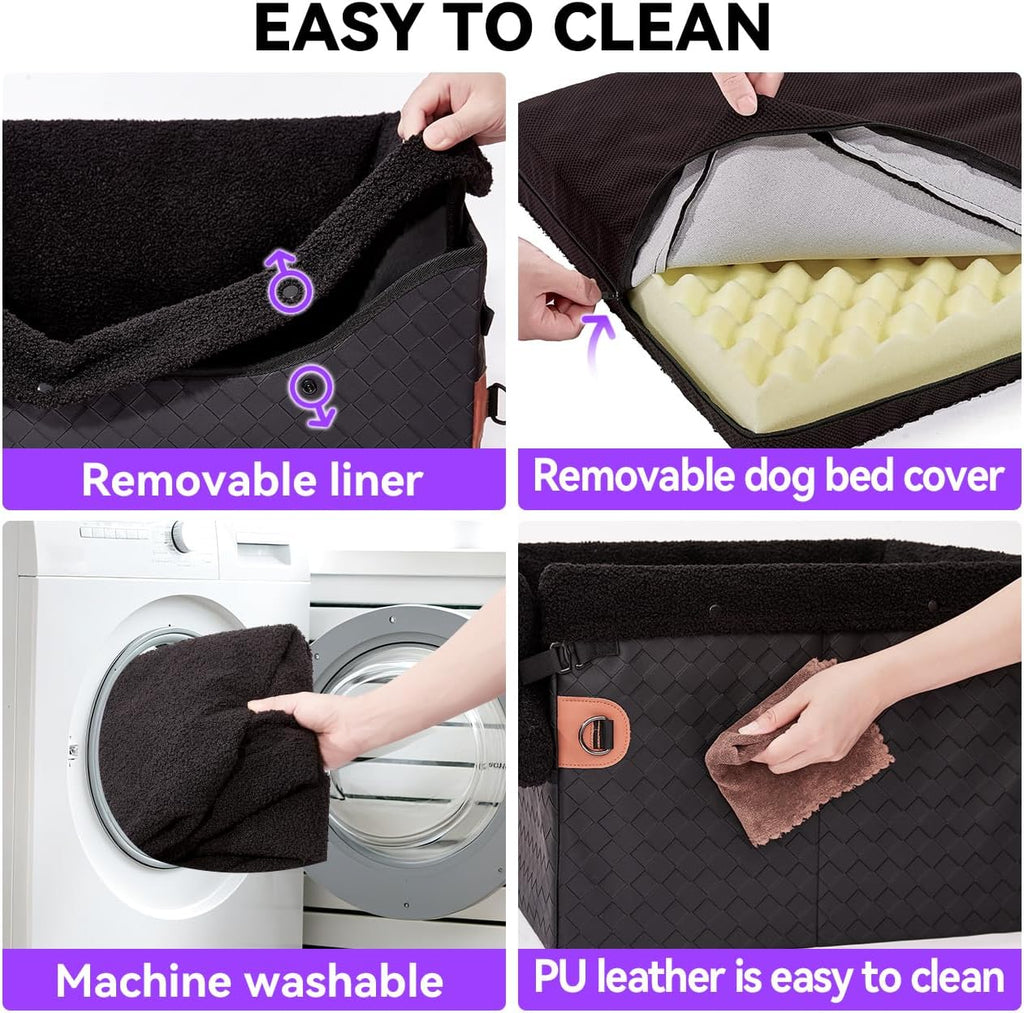 Dog Car Seats for Small Medium Dogs,PU Leather Car Seat Boosters,Foldable Puppy Cat Carseats (Black, Medium Dog)
