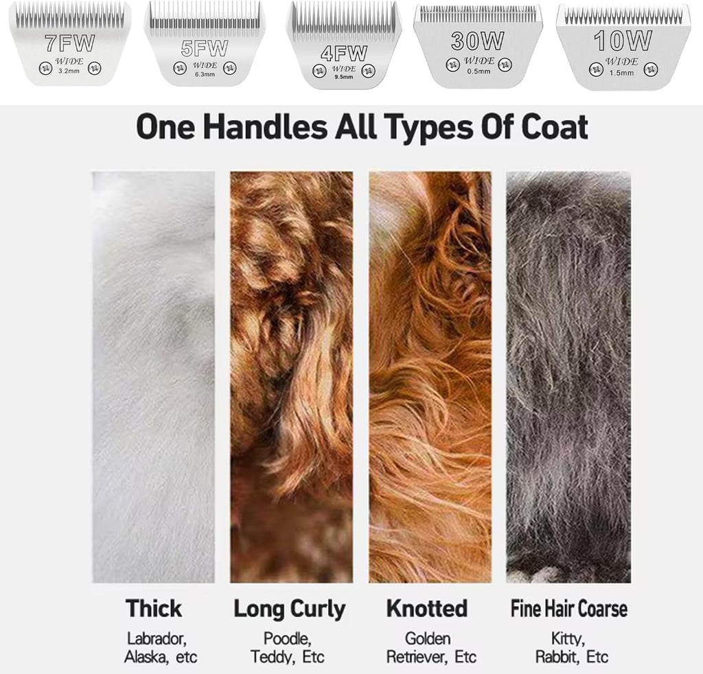 4PCS Wide Blades for Dog Grooming Blades Compatible with Andis,Oster A5,Wahl km10 Dog Clippers Stainless Steel Blades for Animal Dog,Cat,Horse,Silver Size: #10W+30W+5FW+7FW