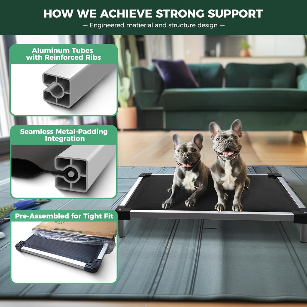 FXW TitanNest Chew-Proof Elevated Dog Bed, Raised Cot for Indoor/Outdoor/Camping Use, Durable & Washable Padded Pet Bed for Extra-Small Dogs, 29.0" L x 18.0" W x 4.5" H, Black