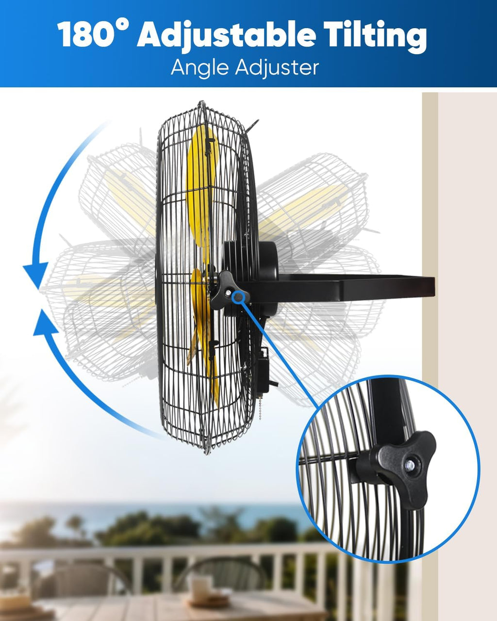 KEN BROWN 20 Inch Outdoor Wall Mount Fan, 3-speed IPX4 Waterproof, Max. 4,650 CFM Wall Mounted Fan for Outdoor, Commercial, Residential, Greenhouse, Workshop, Patio, Black, ETL Listed