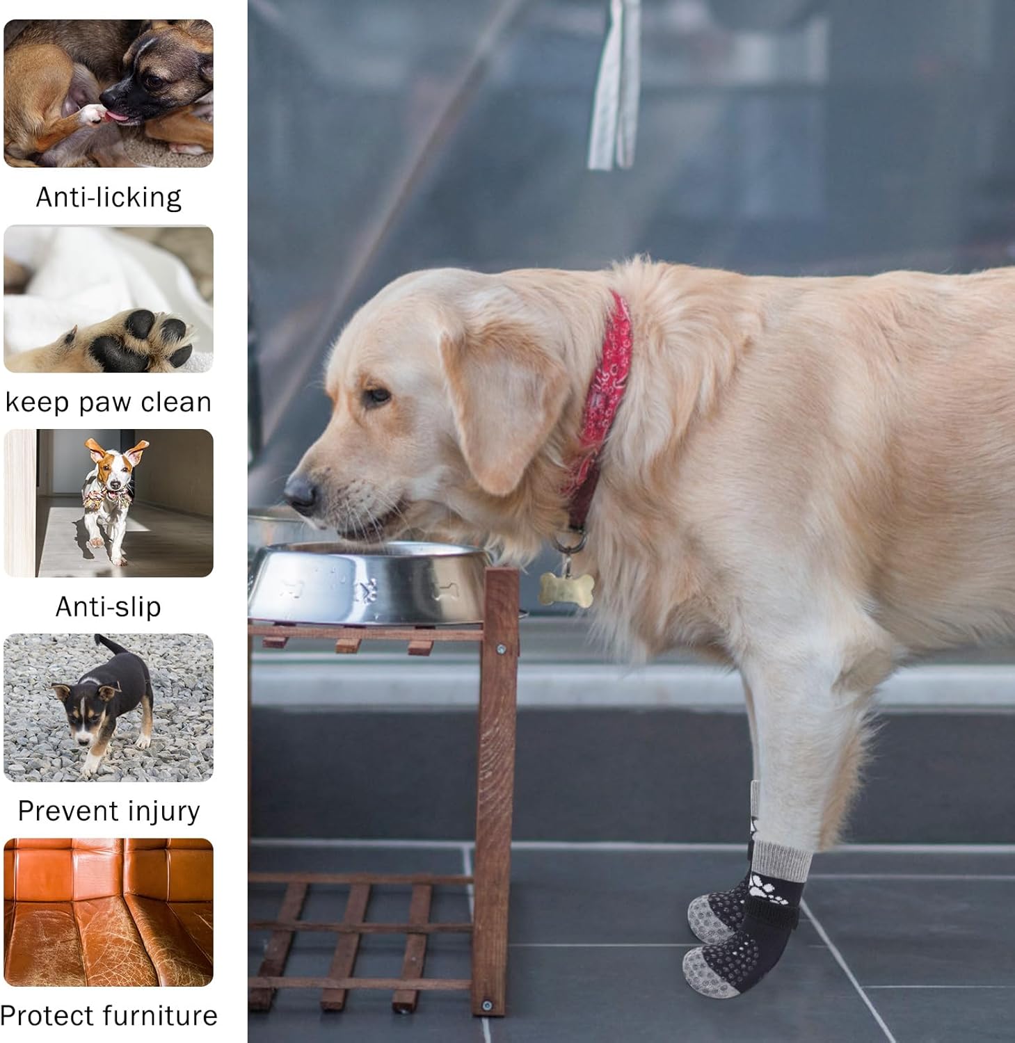SCENEREAL Anti Slip Dog Sock to Prevent Licking Paws for Hardwood Floors, Boots & Paw Protector Shoes for Hot/Cold Pavement with Grippers, Double Sides Grips for Small Medium Large Senior Dogs, S