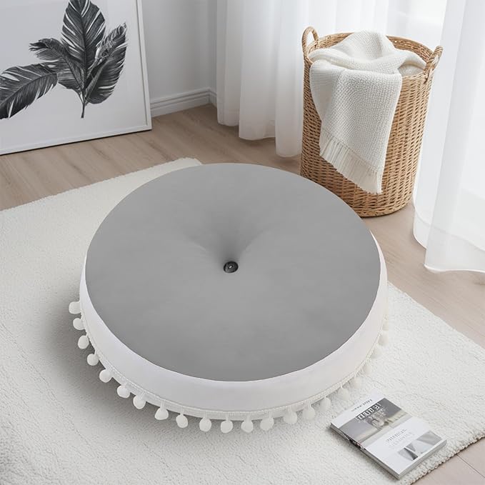 Large Floor Pillow Kids Round Floor Cushion Seating, 20 inches Big Circle Pillow, Round Floor Pillows Seating for Children, Oversized Mat for Reading Nook Teepee Playroom Nursery, Light Grey