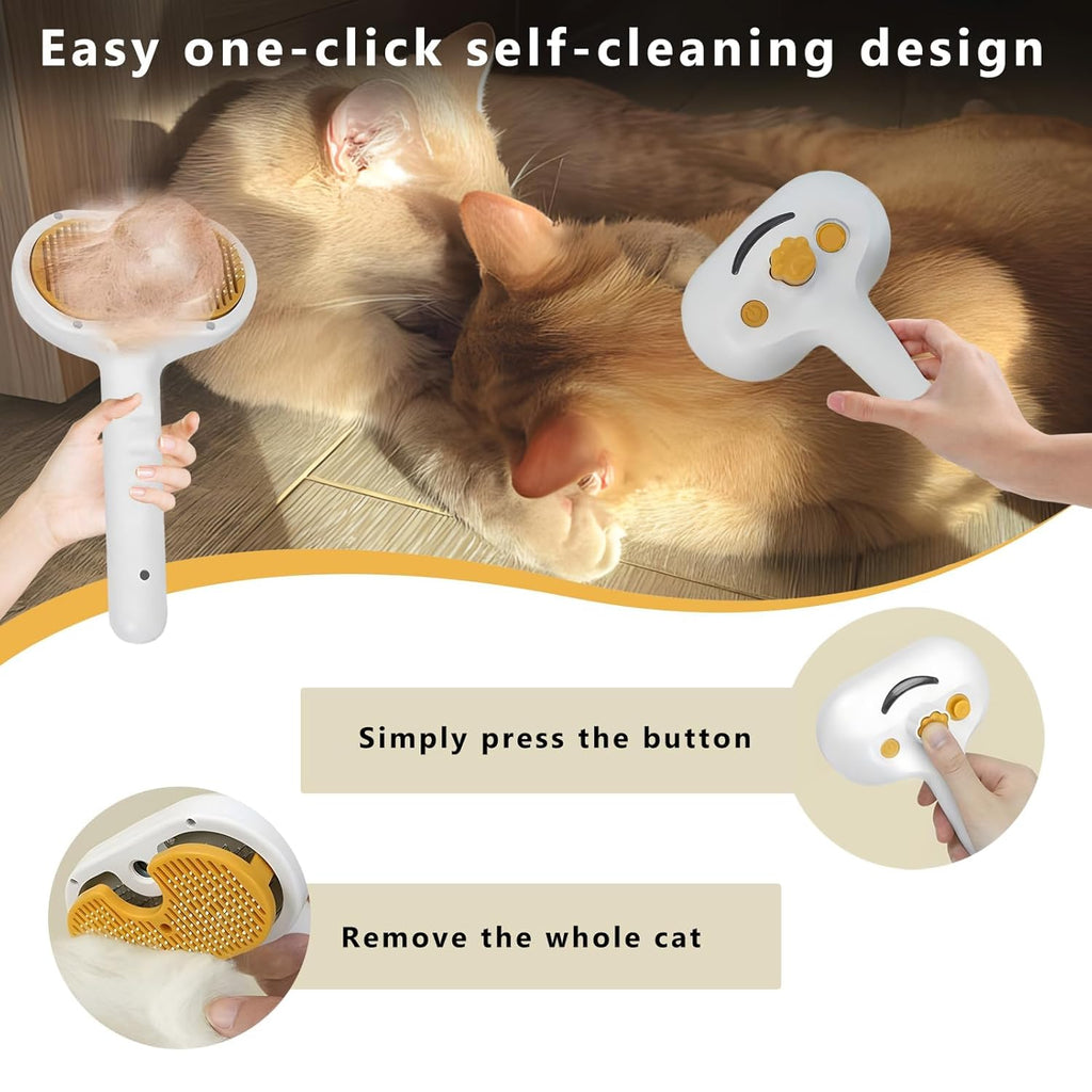 Pet Steam Brush for Dog & Cat – 3-in-1 Spray Hair Removal Comb – Steam Brush for Shedding & Grooming – Spritz Defur Comb – Includes Ear Wipes