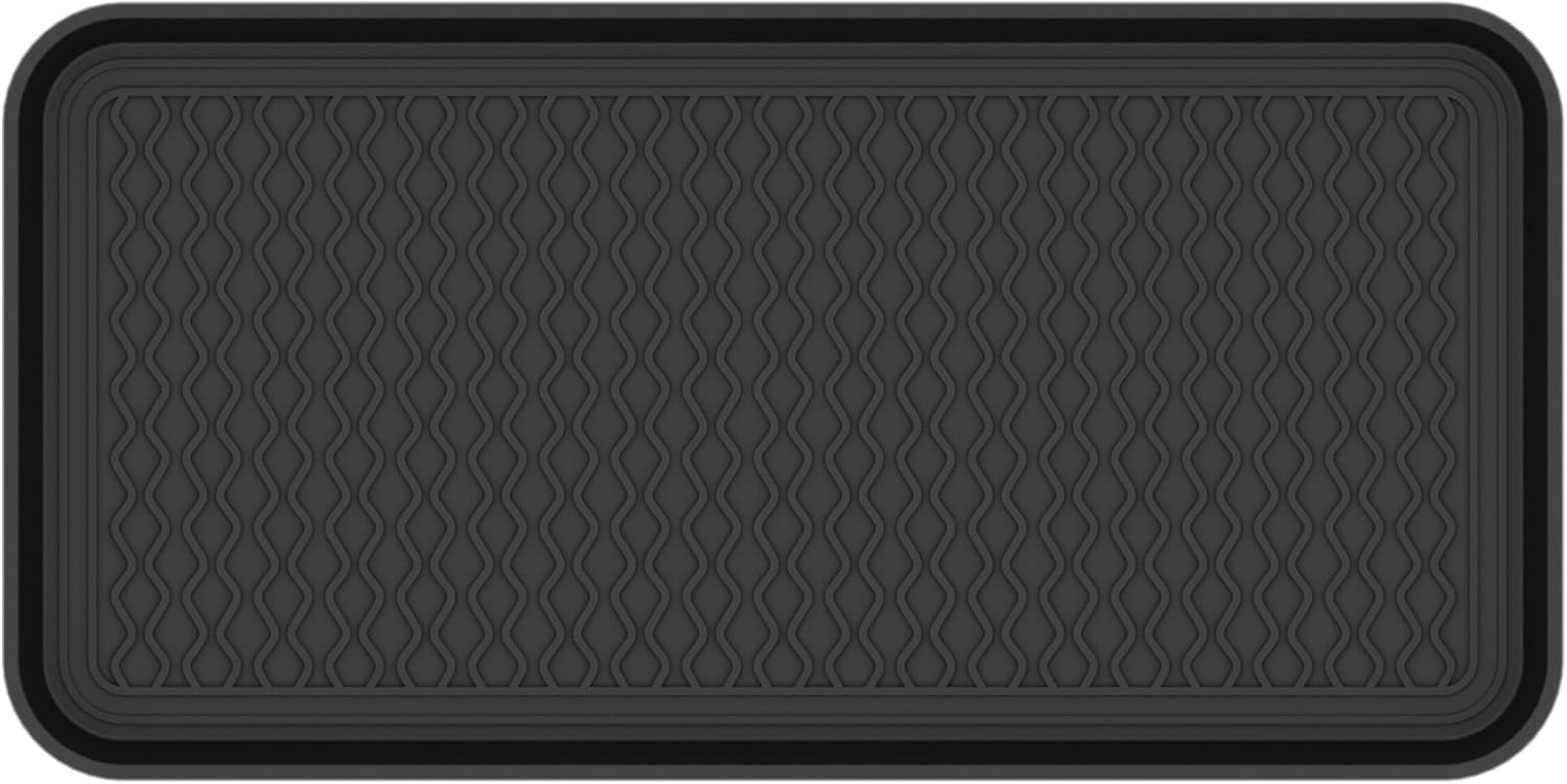 Ottomanson 15” x 30” Multi-Purpose Boot Tray - Waterproof Mat for Shoes, Pet Food, Litter Box, Painting & Planting - 1.2” Raised Edge for Spill Protection