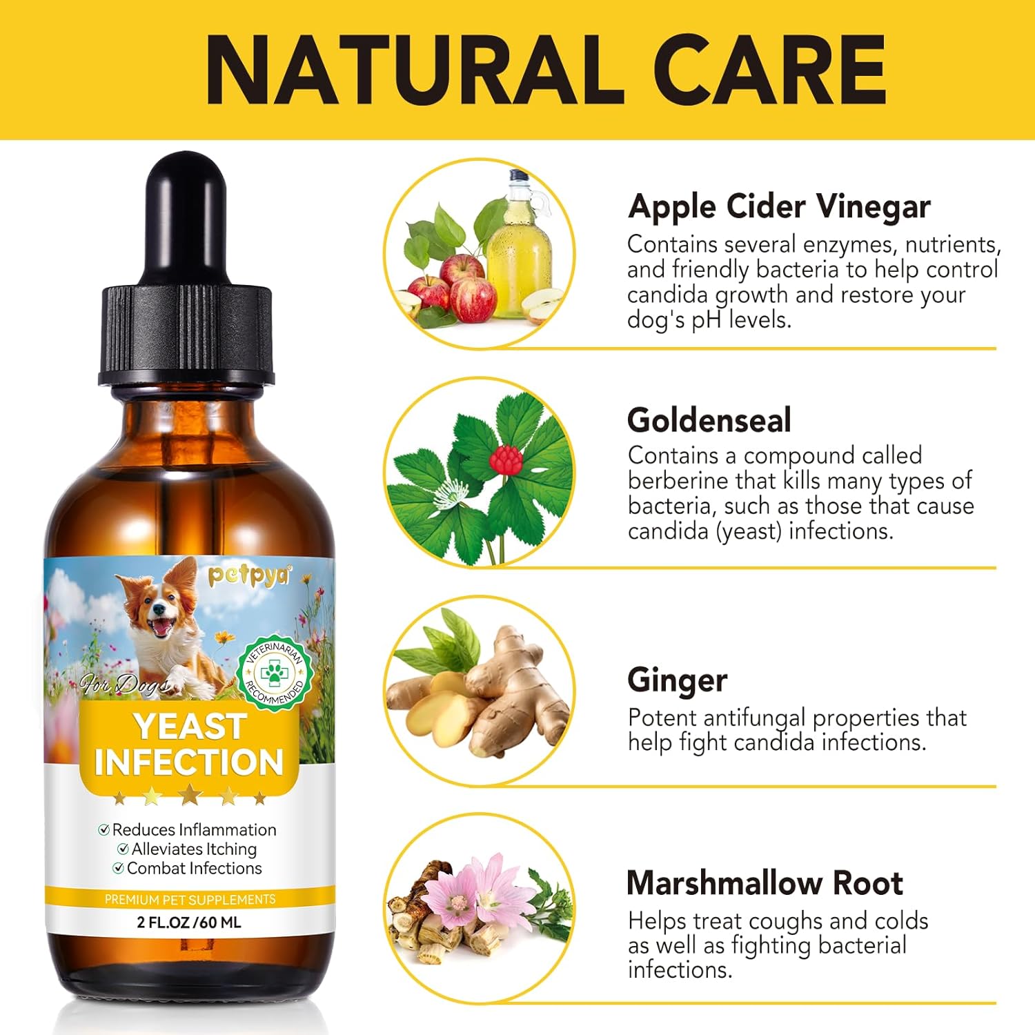 Yeast Infection Treatment for Dogs, Natural Yeast Infection Treatment Drops for Dog Itch Relief, Dog Allergy Relief, Dog Yeast Ear Infection Treatment, 2.02fl.oz
