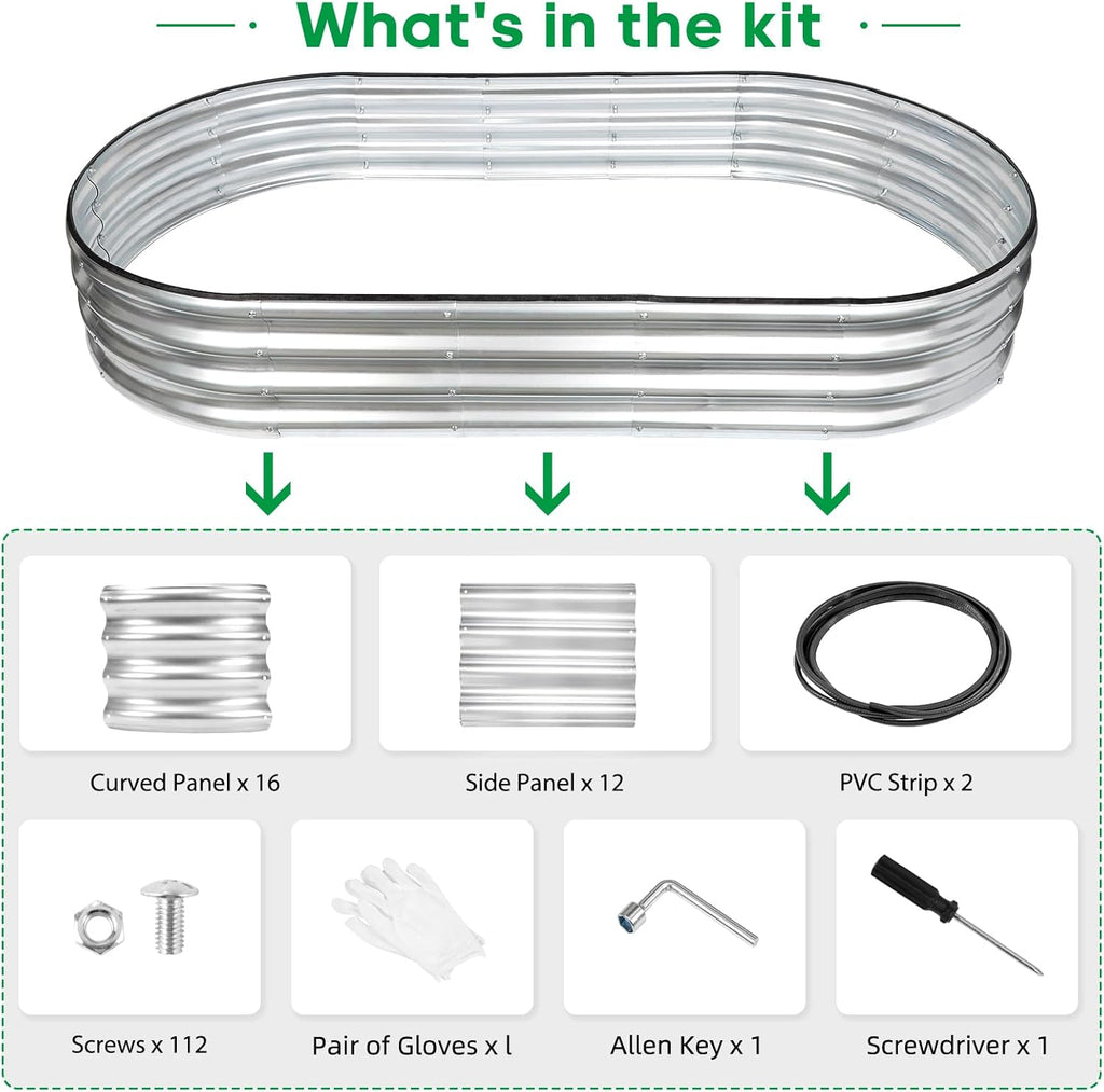 JERIA 2 Pcs 6×3×1ft Oval Raised Garden Bed,Galvanized Raised Garden Bed Kit Outdoor Metal Gardening Planter Box for Vegetable, Fruits, Flower，Herbs