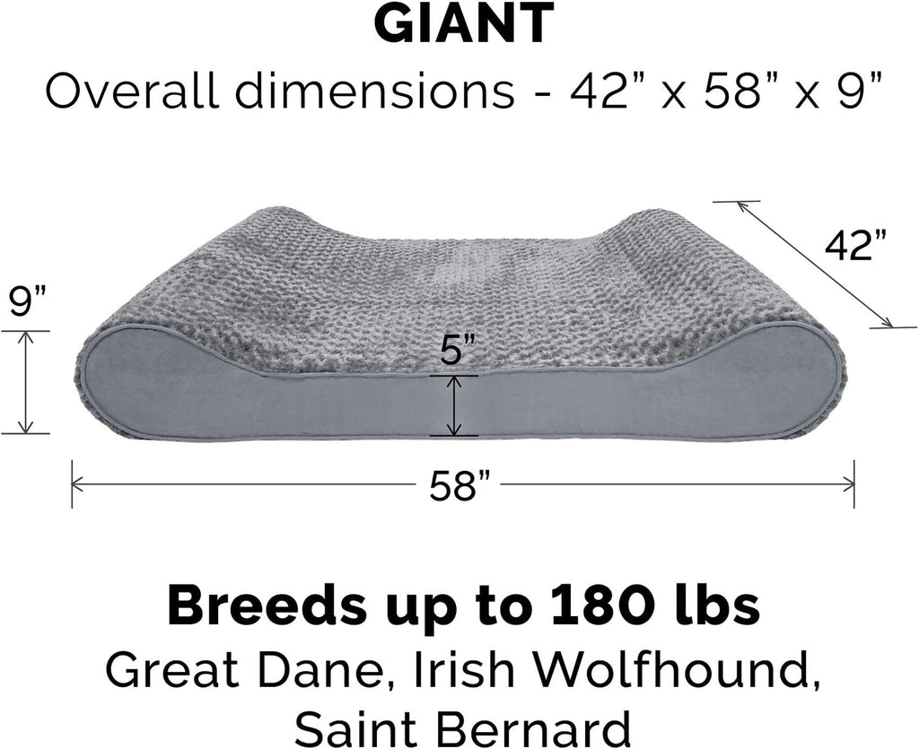 Furhaven Orthopedic Dog Bed for Extra Large Dogs w/ Removable Washable Cover, For Dogs Up to 180 lbs - Ultra Plush Faux Fur & Suede Luxe Lounger Contour Mattress - Gray, Giant/XXXL