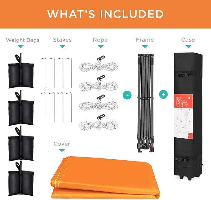 Best Choice Products 12x12ft 1-Person Setup Pop Up Canopy Tent Instant Portable Shelter w/ 1-Button Push, Case, 4 Weight Bags - Orange