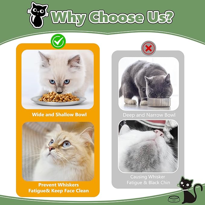 2-Pack Stainless Steel Cat Food Bowls, Shallow Whisker-Friendly Non-Slip - Image 4