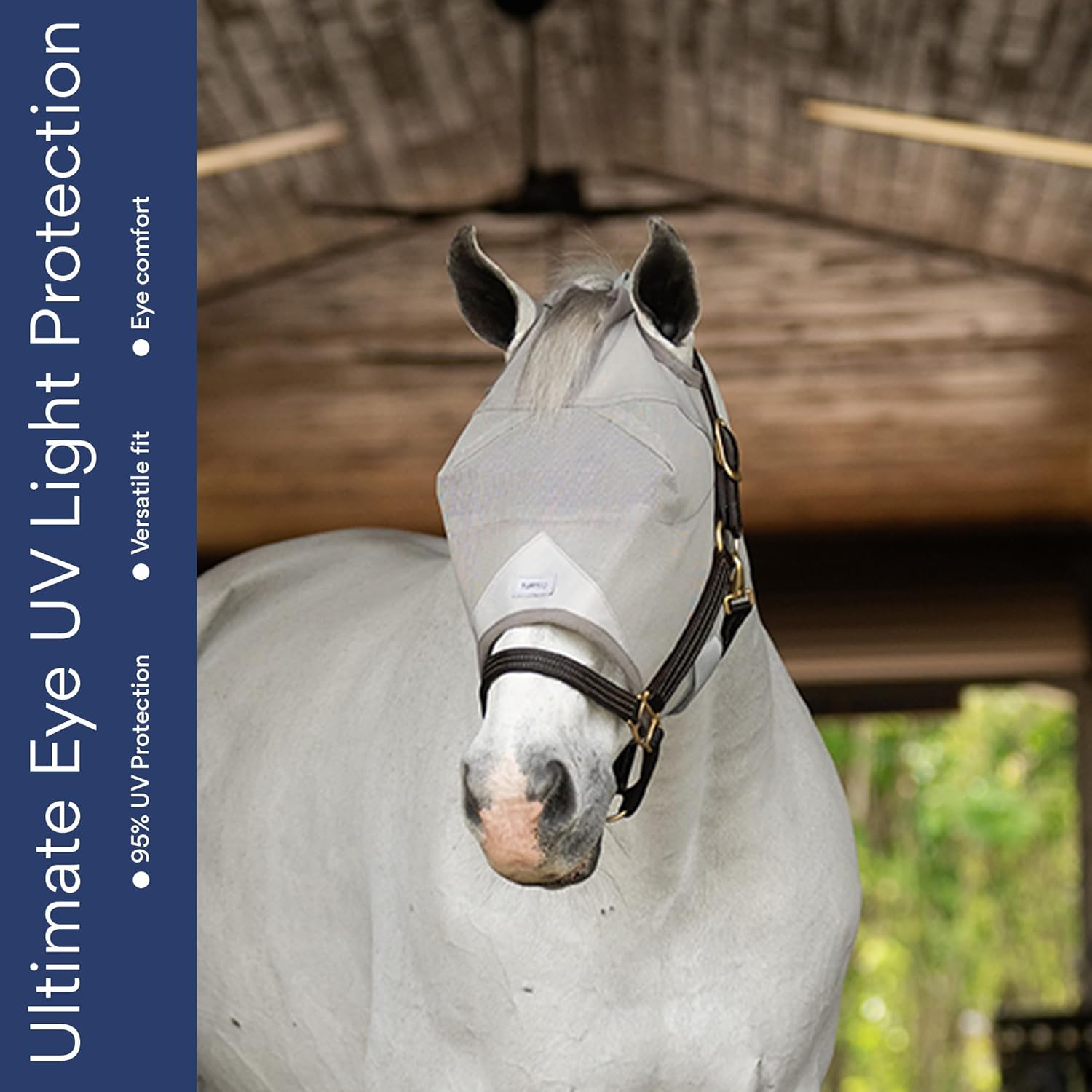 Horse Fly Mask Without Ears | 95% UV Eye Protection | Built-in Visor | Breathable, Lightweight Mask | Adjustable Fit for Horses Medium/Large Size