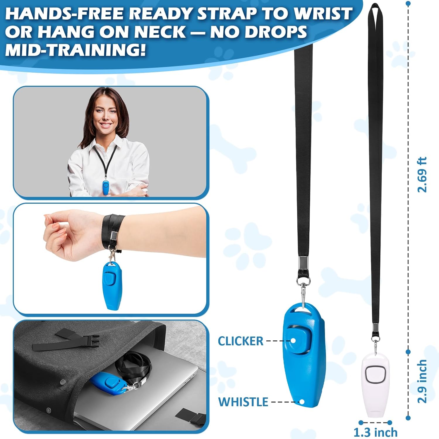 2-in-1 Dog Training Clicker Whistle for Training and Recall, Training Accessories for Puppy, Cats, Horses & Small Animals - 2 Pack with Lanyard, Reward Your Pets Efficiently(White + Light Blue)