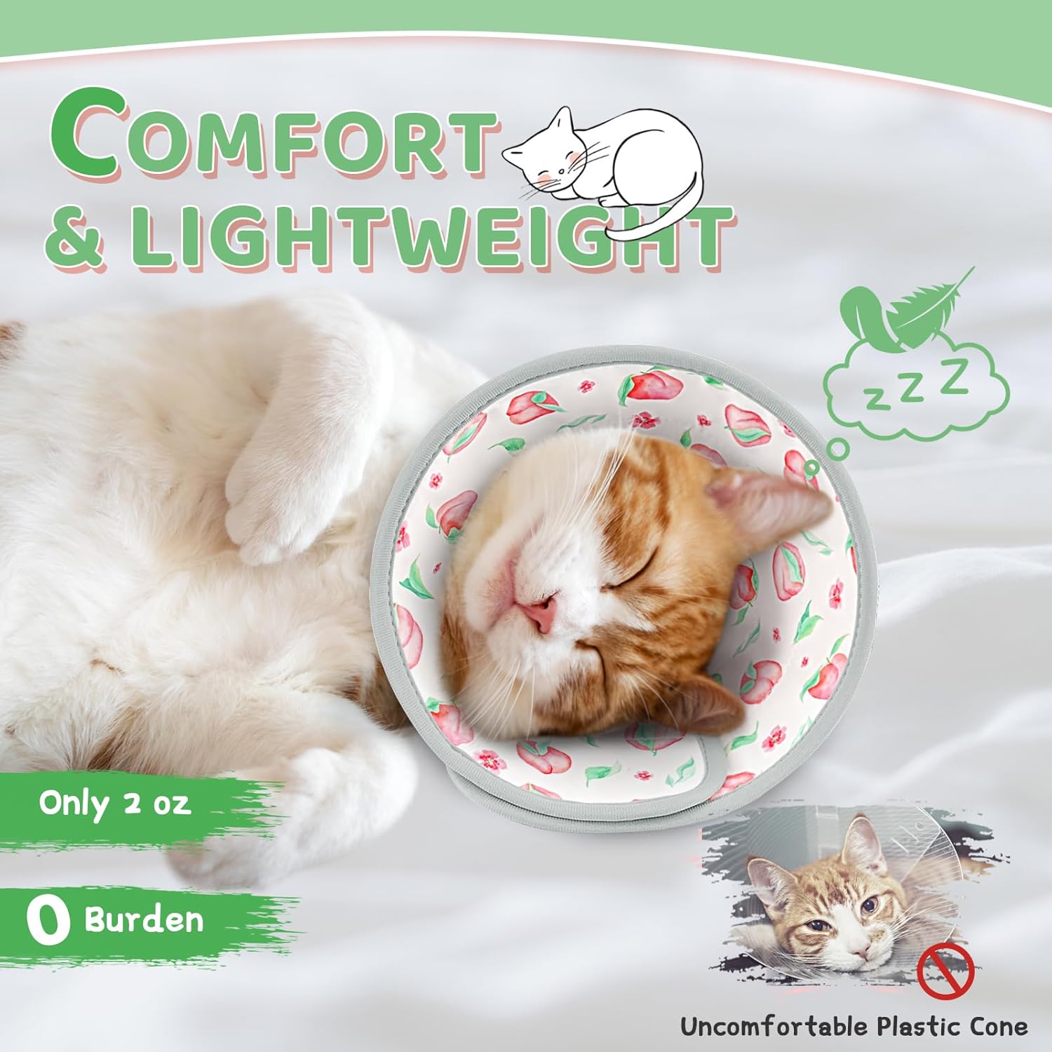 Cat Cone Collar Soft to Stop Licking, Adjustable, Foldable Lightweight Kitten Cones After Surgery Recovery for Cats & Kittens, Cat Cone Alternative (PinkWhite, M)