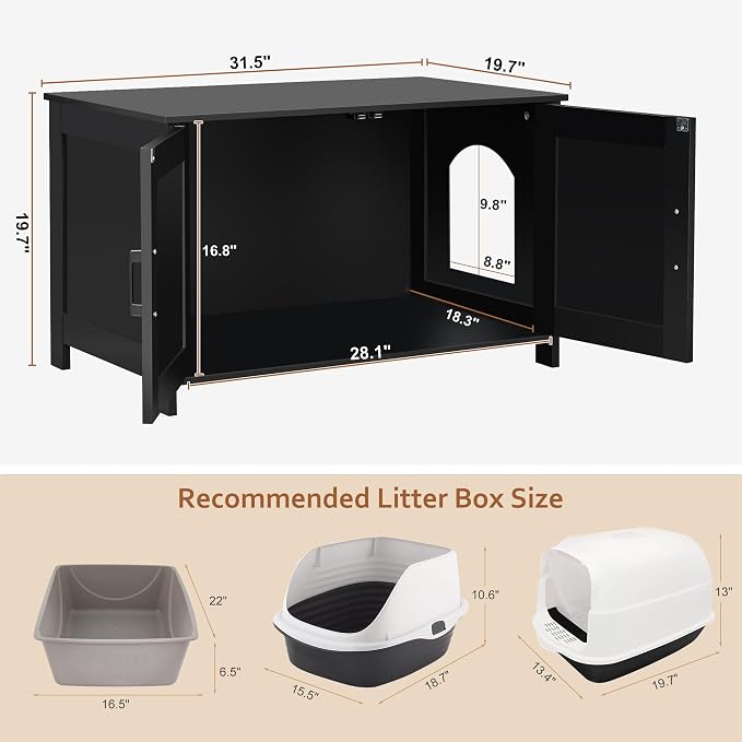 Homhedy Cat Litter Box Enclosure, Wooden Cat Washroom Furniture - Image 4