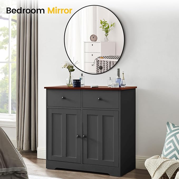 Round Mirror 24 Inch Circle Bathroom Mirror: Fog Resistant Glass with Aluminum Frame - Wall Mounted Vanity Mirror for Entryway, Bedroom & Living Room Decor，Black