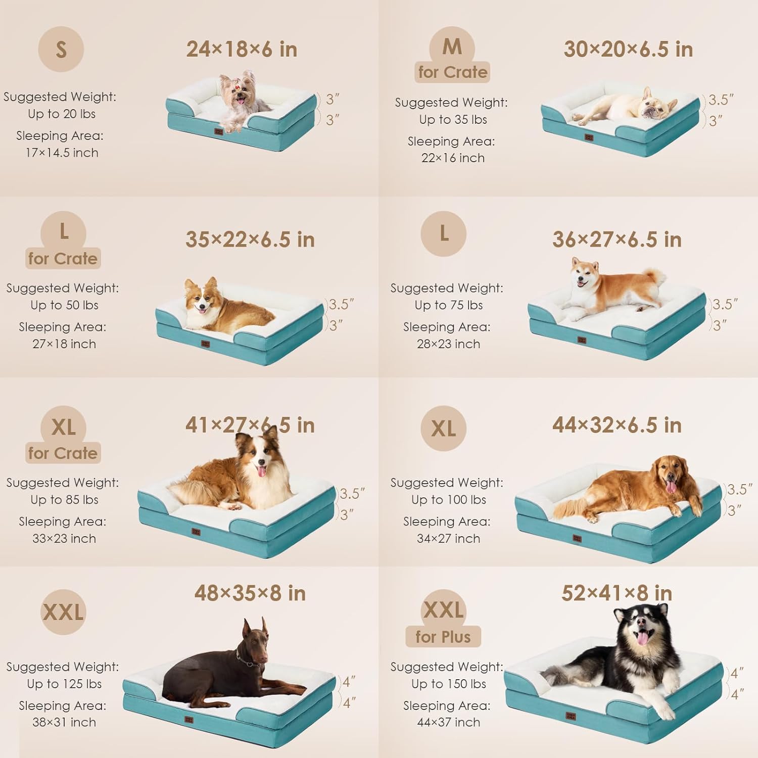 EHEYCIGA Orthopedic Dog Bed for Large Dogs, Waterproof Memory Foam, Turquoise Blue, 35"L x 22"W x 6.5"Th