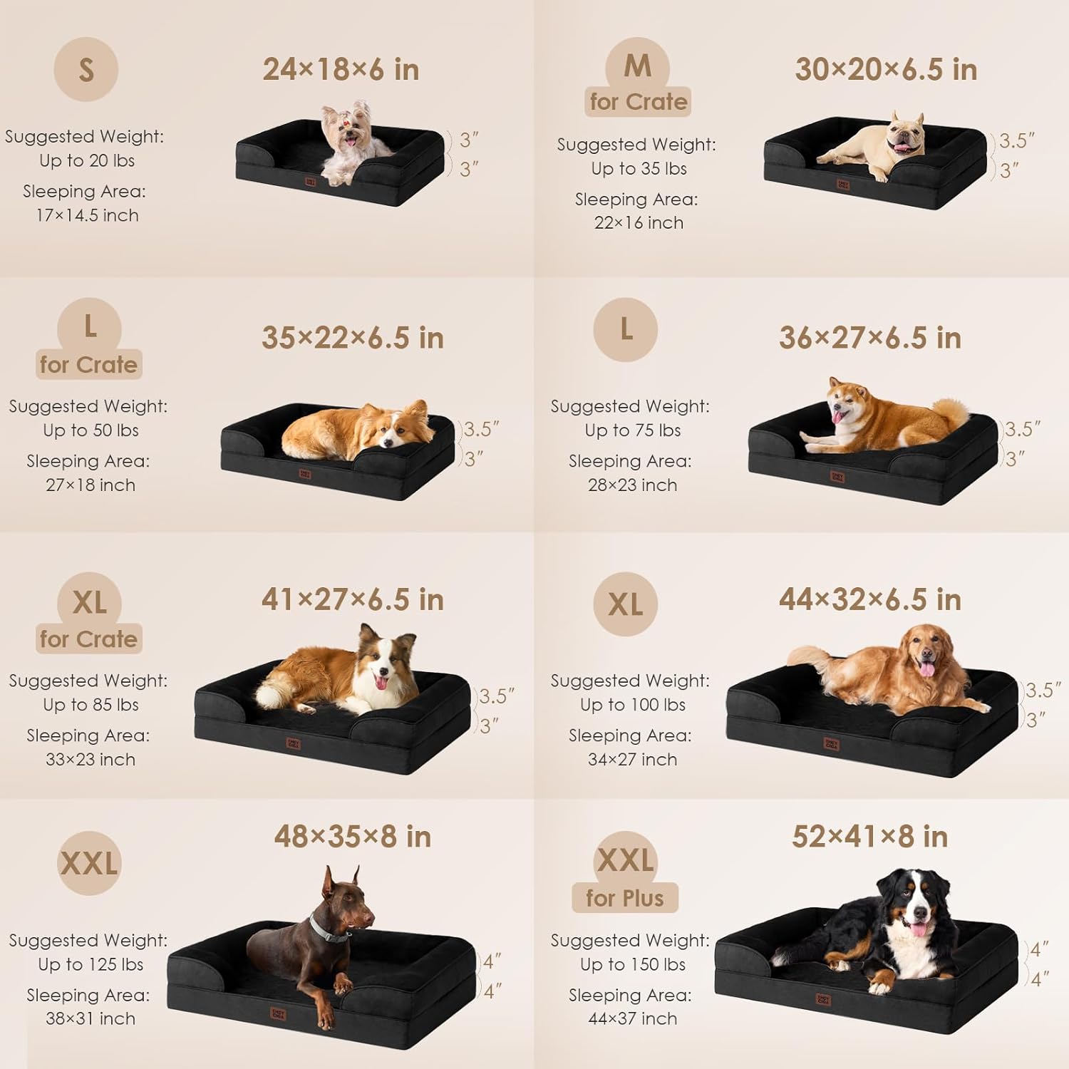 EHEYCIGA Orthopedic Dog Beds for Large Dogs, Waterproof Memory Foam Large Pet Bed with Sides, Non-Slip Bottom and Egg-Crate Foam Dog Couch Bed with Washable Removable Cover, Black