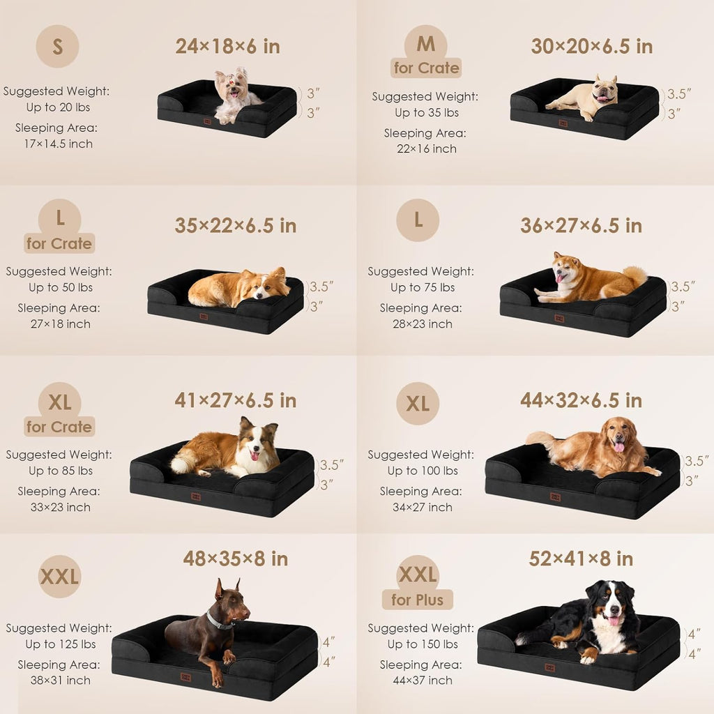EHEYCIGA Orthopedic Dog Beds for Large Dogs, Waterproof Memory Foam Large Dog Bed with Sides, Non-Slip Bottom and Egg-Crate Foam Pet Couch Bed with Washable Removable Cover, Black