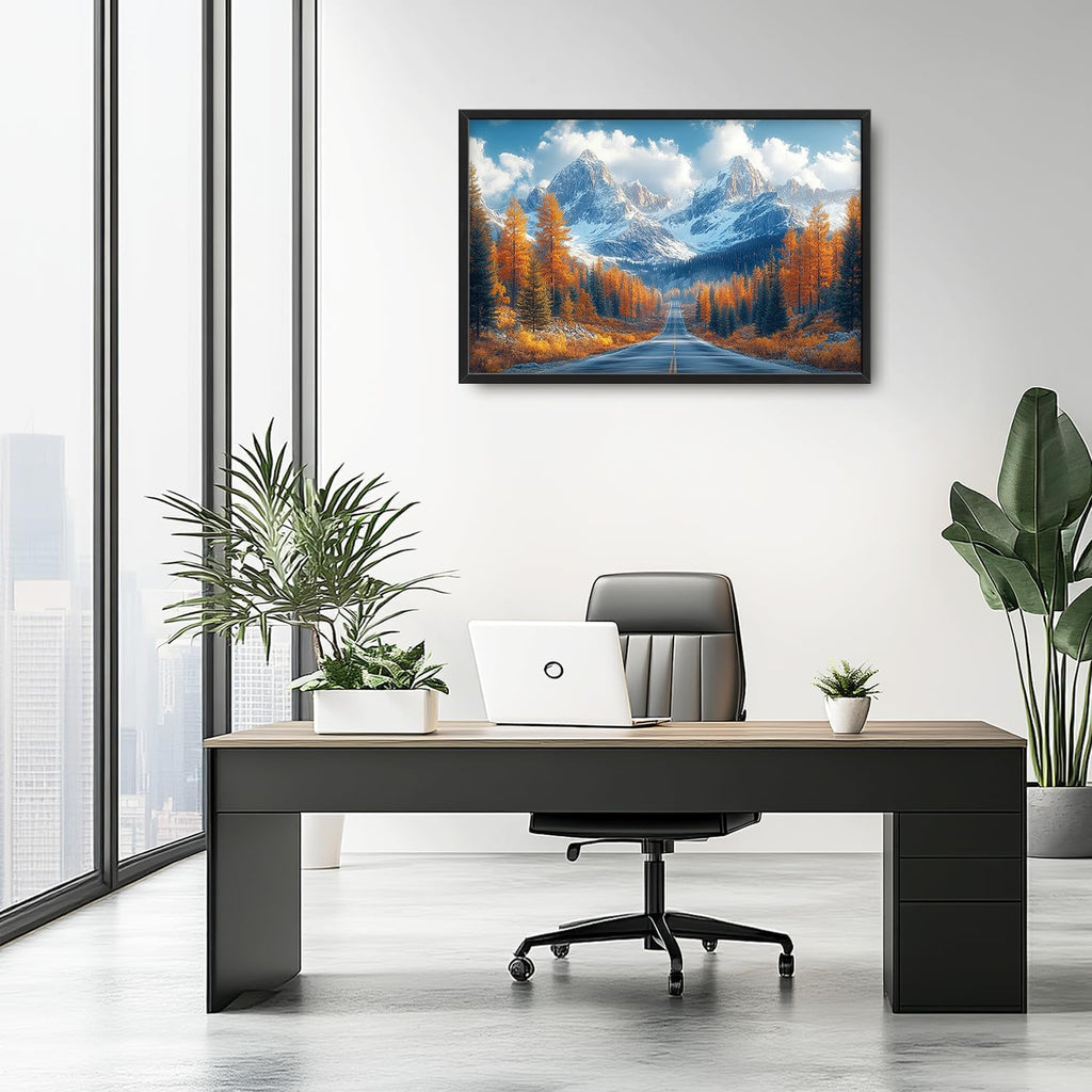 Large Forest Mountain Landscape Wall Art for Living Room, Nature Highway Road Scenery Canvas Oversized Wall Decor, Autumn Framed Pictures Painting Print Artwork for Bedroom Office 36"L x 24"W