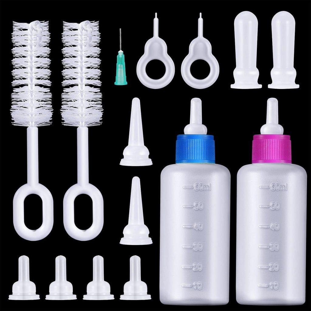 Tondiamo 16 Pieces Pet Feeding Bottle Kit Kitten Bottles Kitten Milk Replacer Puppy Milk Feeder with Replacement Nipples Puppy for Small Animals Newborn Dog and cat Nursing Supplies