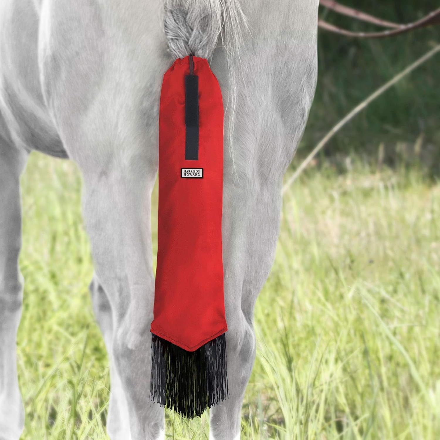 Harrison Howard Smooth Lightweight Adjustable Fastener Nylon Horse Tail Bag with Fringe