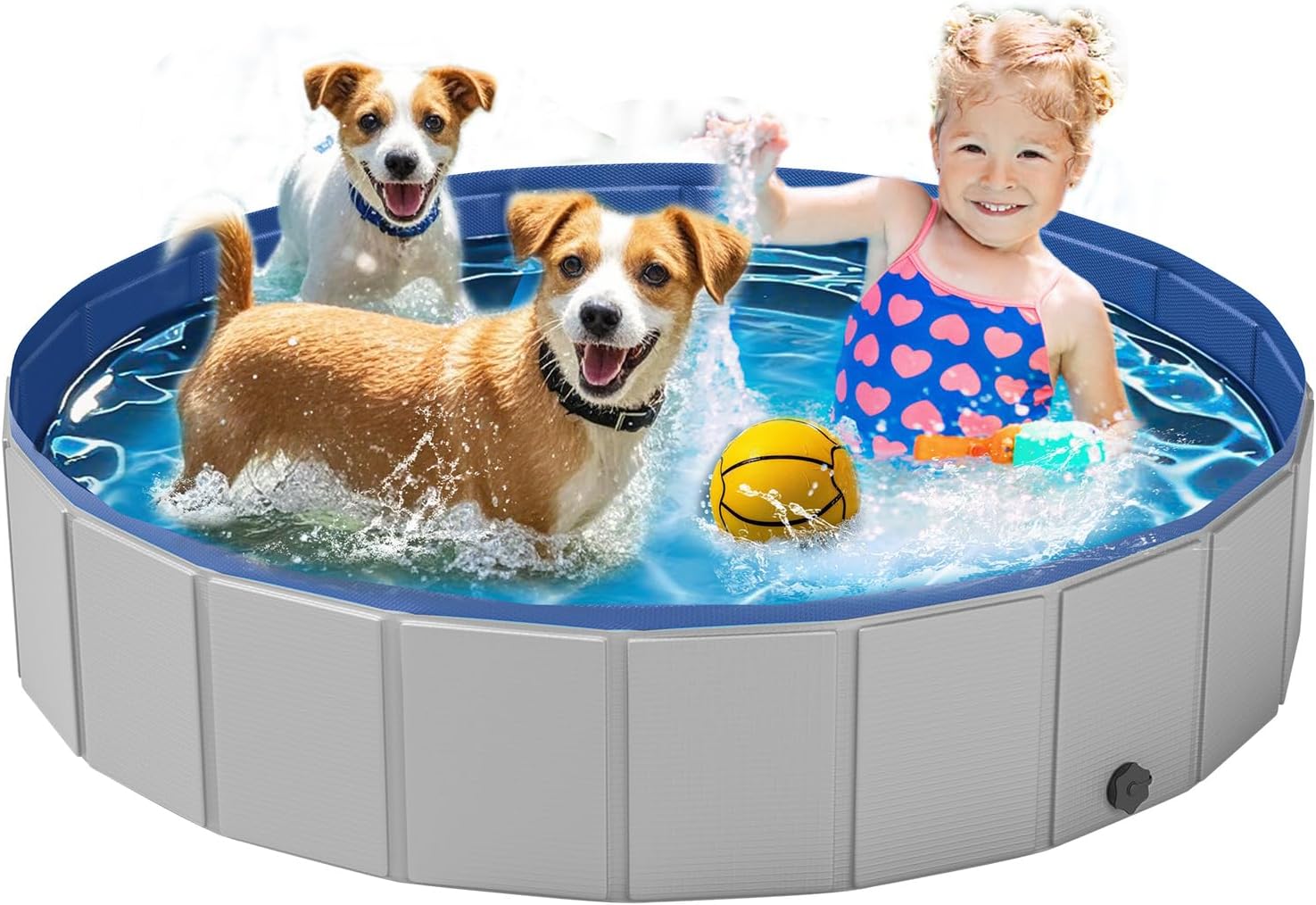 Dog Pool for Large Dogs, Foldable Plastic Pool for Dogs Slip-Resistant (XL - 63'' x 12'')