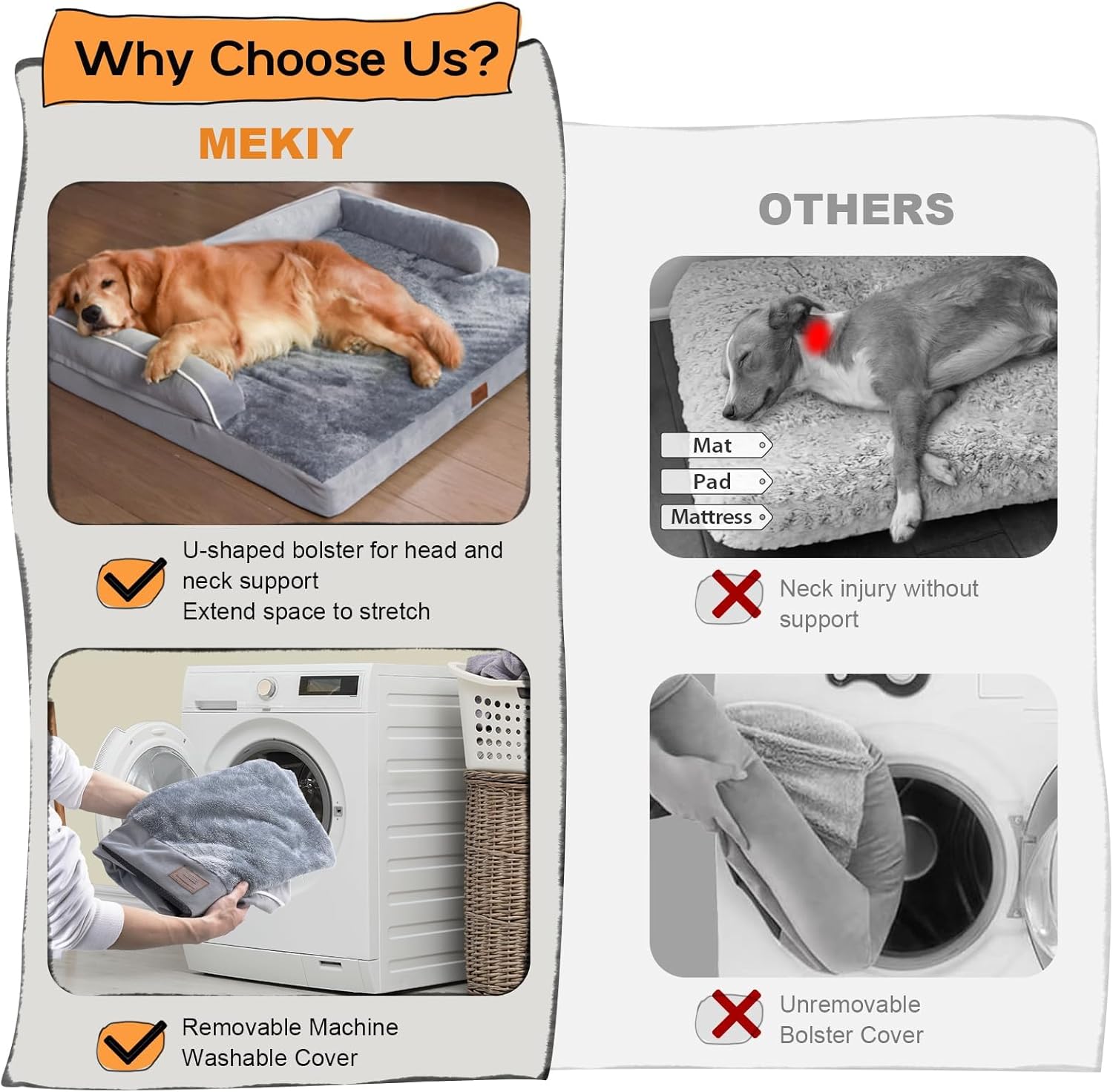 Dog Bed Medium Size Dog-Orthopedic Waterproof Bed for Dogs,Foam Couch Sofa with Washable Removable Cover & Non-Slip Bottom-Grey