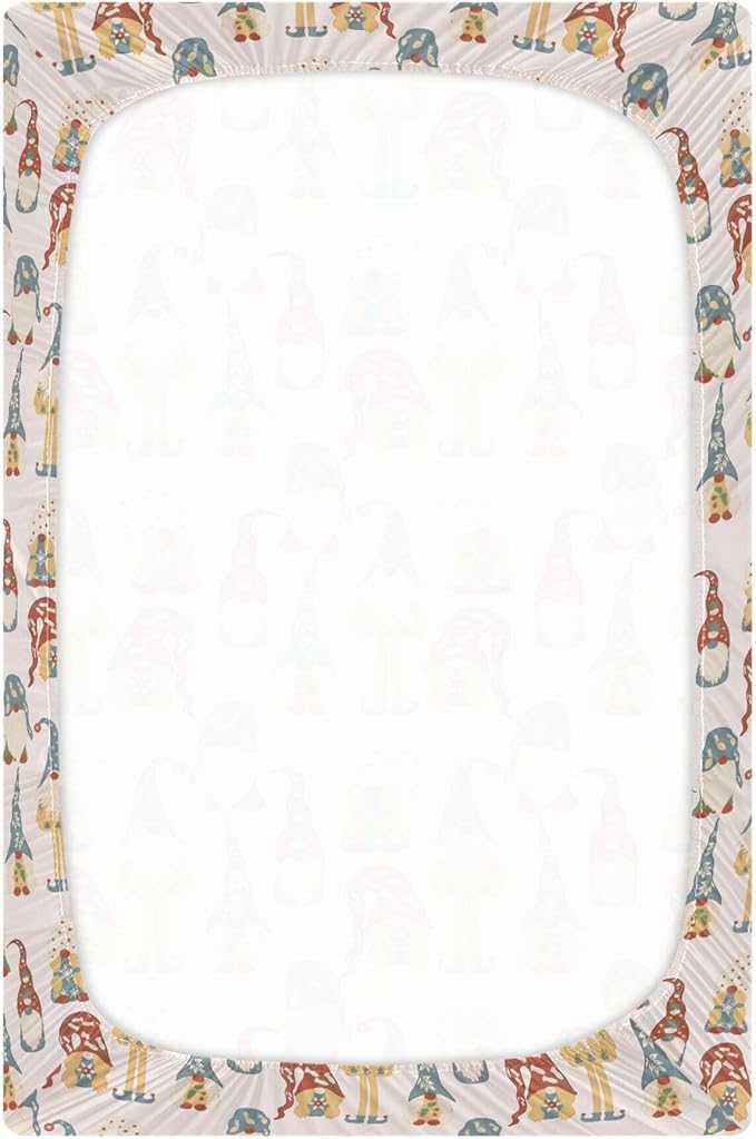 Colorful Gnomes Crib Sheets Soft Breathable Fitted Baby Playard Sheets Mattress Cover for Girl Boys, 39" x 27" x 5"