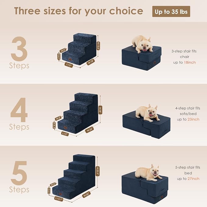 EHEYCIGA Dog Stairs for Bed 18" H, 4-Step Dog Steps for High Bed, Pet Steps for - Image 2