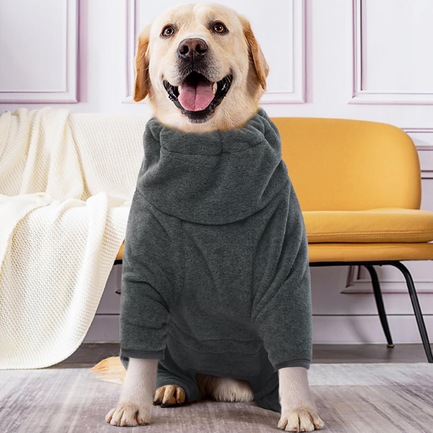 ROZKITCH Dog Jumpsuit for Large Dogs, Pet Windproof Warm Cold Weather Jacket Vest Cozy Jumpsuit Apparel Outfit Clothes for Small Medium Large Dog Walking Hiking Sleep Grey L