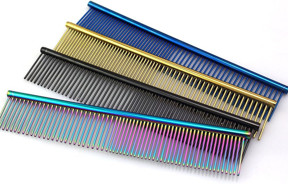 ZoCr Stainless Steel Pet Comb for Dogs Cats, Pet Grooming Comb with Different Spaced Rounded Teeth (Silvery)