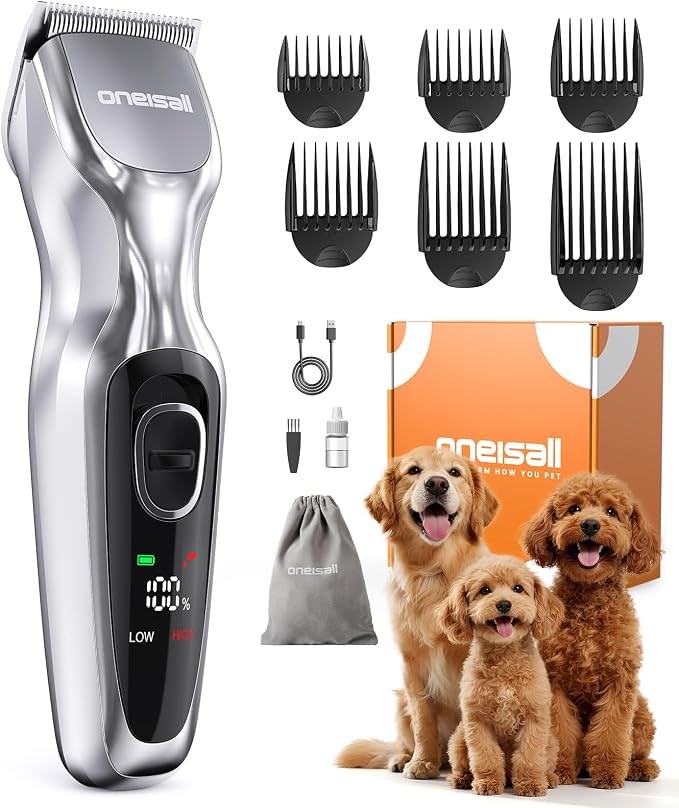 oneisall Dog Clippers for Grooming Thick Hair, Low Noise Cordless Dog Shavers by oneisall