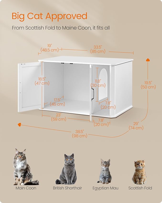 Feandrea Litter Box Enclosure, Modern Cat Litter Box Furniture Hidden, Front - Image 5