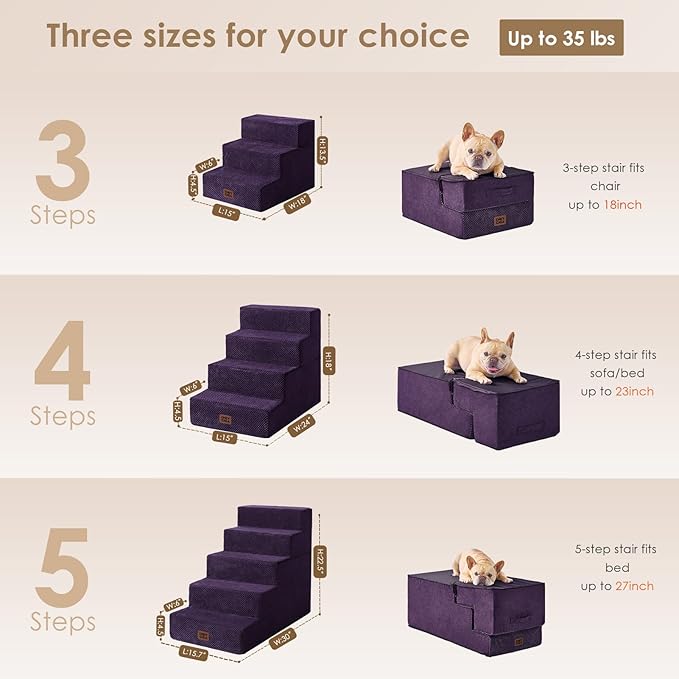EHEYCIGA Dog Stairs for Small Dogs 13.5" H, 3-Step Dog Steps for Couch Sofa and - Image 2