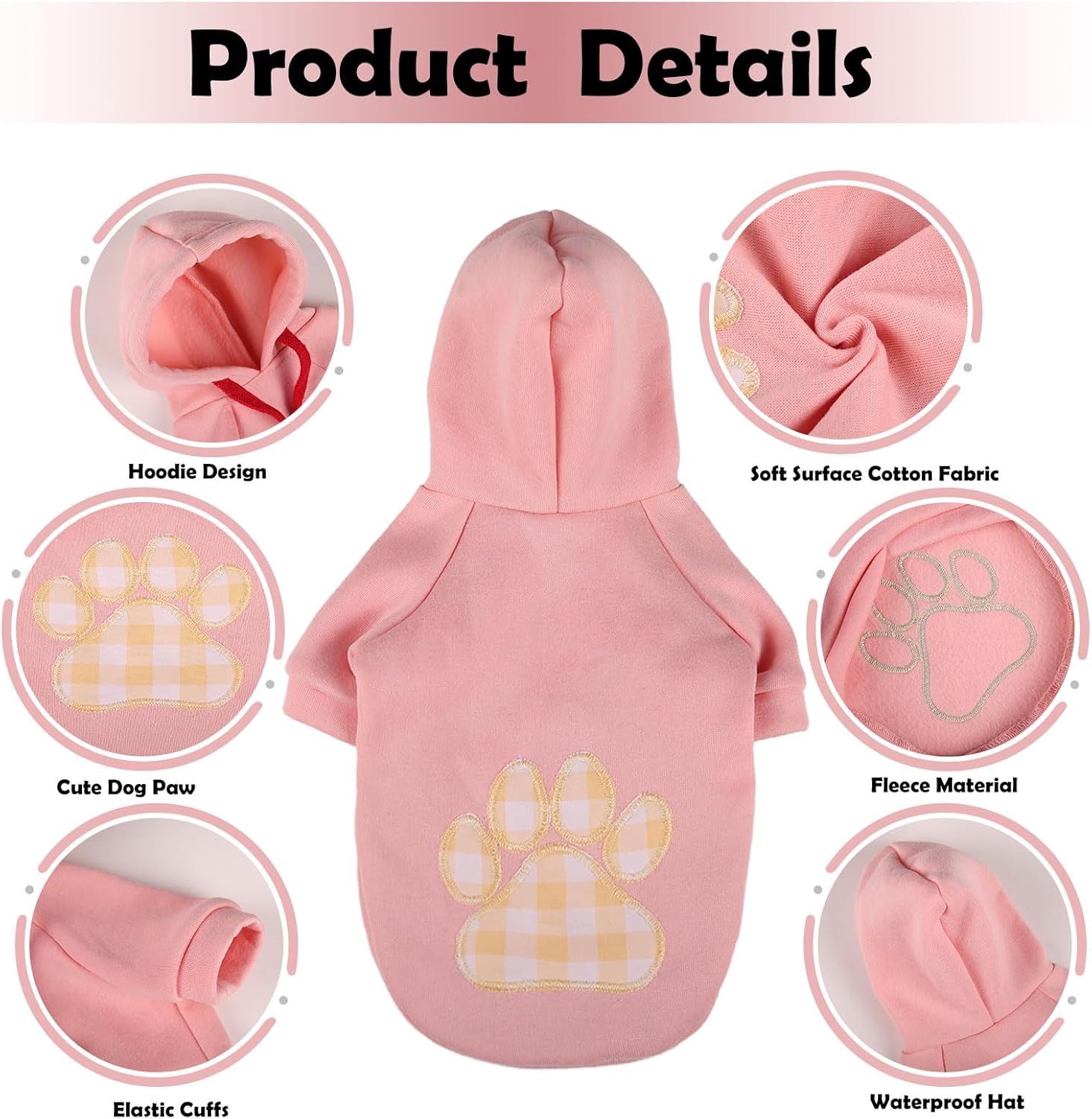 SAWMONG Dog Hoodie,Flannel Pet Hooded Sweater with Hat Puppy Pullover Sweater Shirt,Dog (Pink,L)