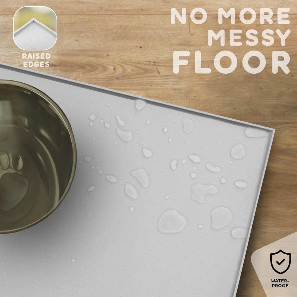 Dog Food Mat - Raised Edges Dogs Mat for Food and Water Prevent Spill, Waterproof Cat Food Mats Protect Floors, Easy Clean Dog Bowl Mats for Food and Water, Silicone Pet Food Tray