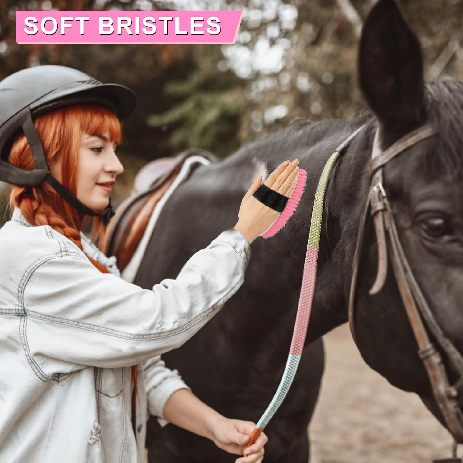 Horse Grooming Kits, 9 Pieces Pink, Includes Tote Bag, Bathing Supplies Sweat Scraper Bathing Sponge, Hoof Pick, Curry Comb for Horse Riders Beginners