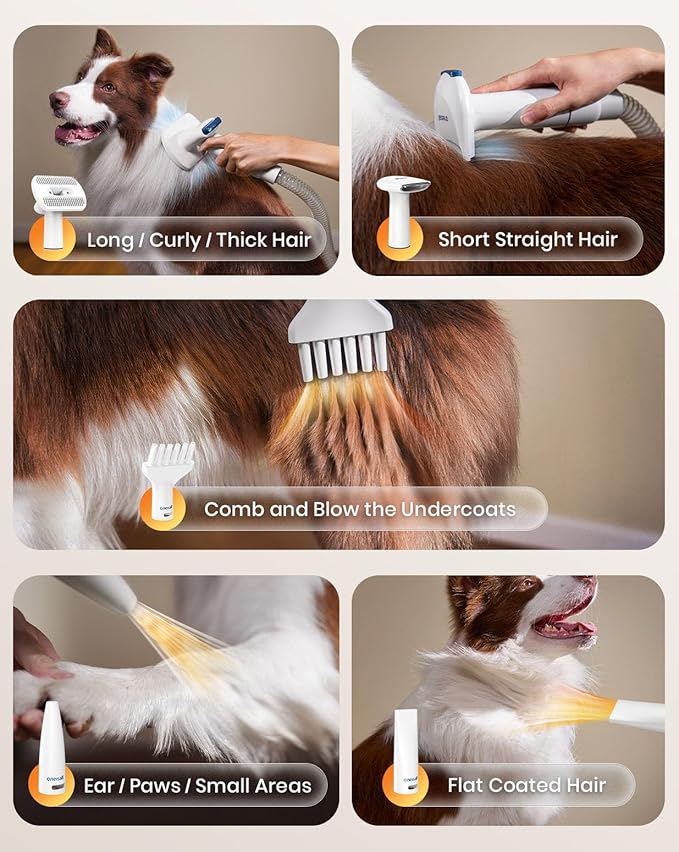 oneisall Dog Vacuum & Dryer for Shedding Grooming, 8 in 1 Dog Grooming Kit - Image 5