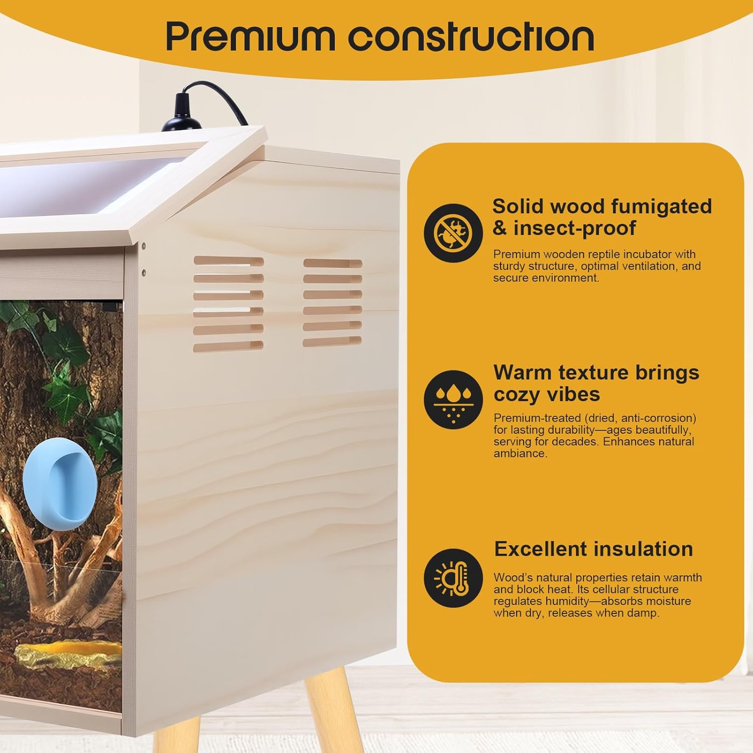 Reptile Terrarium with Stand & Ventilation - 33 Gallon Bearded Dragon Tank, Wood & Acrylic Enclosure, Reptile Tank Includes Waterproof Liner & Screwdriver (32.7" L x 14.5" W x 16.3" H)