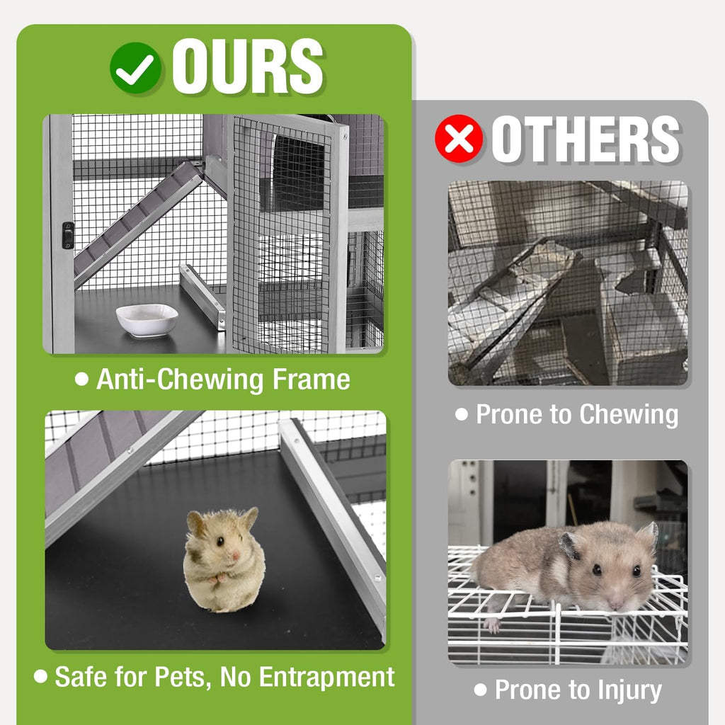 Large Ferret Cage, Chinchilla Cage with 5 Levels, Wooden Guinea Pig Cages with Wheels, Small Animal Cages with Ramp, Hideout, Pull Out Tray, for Rat, Hamster, Hedgehog