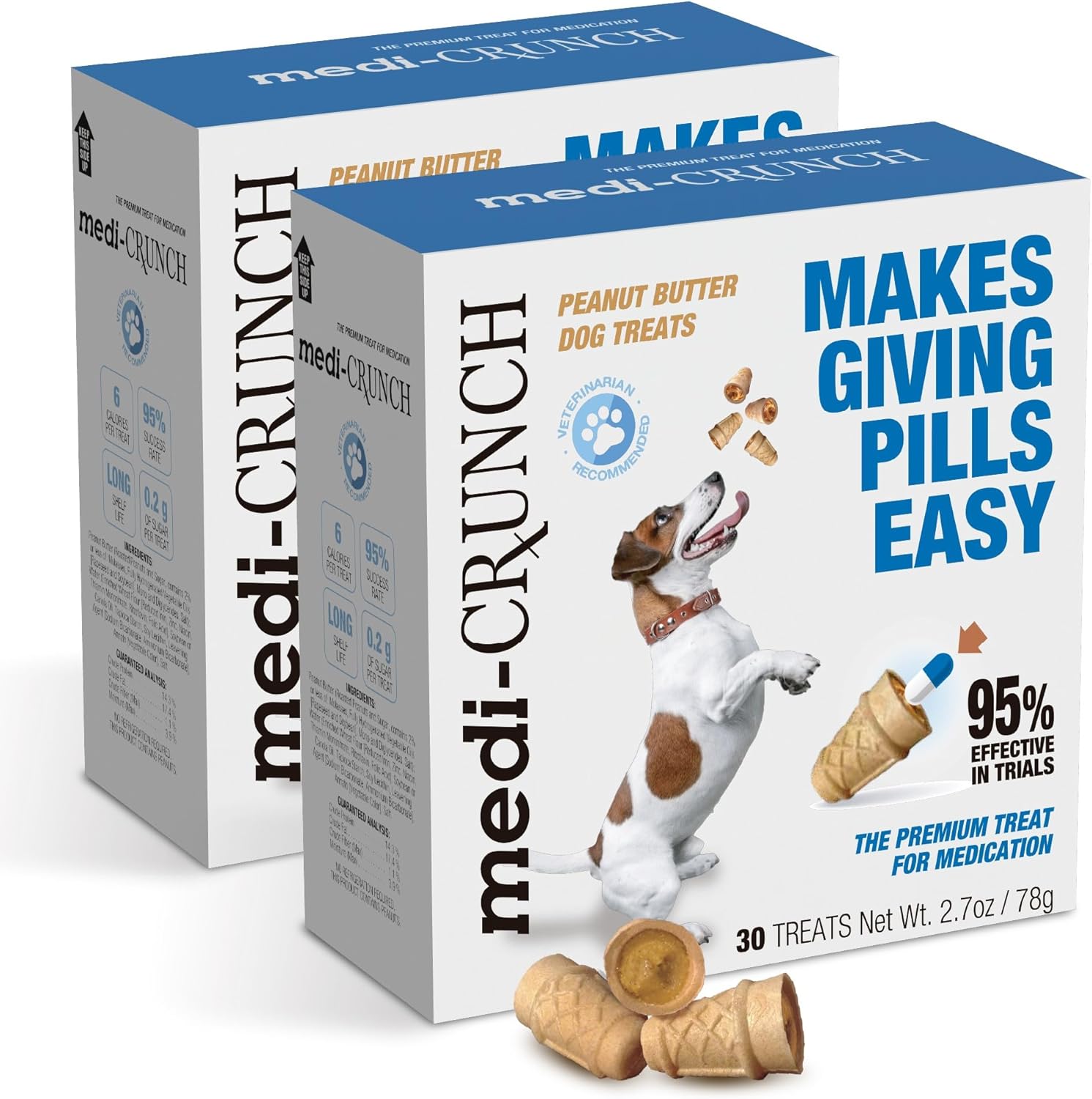Pill Pouches for Dogs with Peanut Butter Fill, Crunchy Ice Cream Cone Dog Pill Treats Capsule Size Wrap Pocket - 30 ct (Pack of 2)
